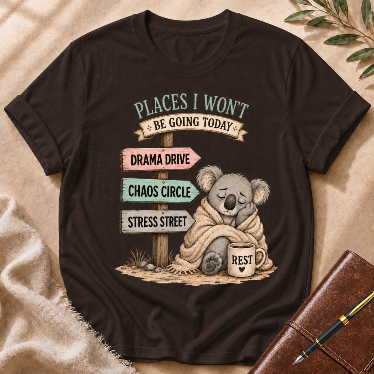 Places I Won’t Go Today — Drama Drive Light Green Accent T-Shirt