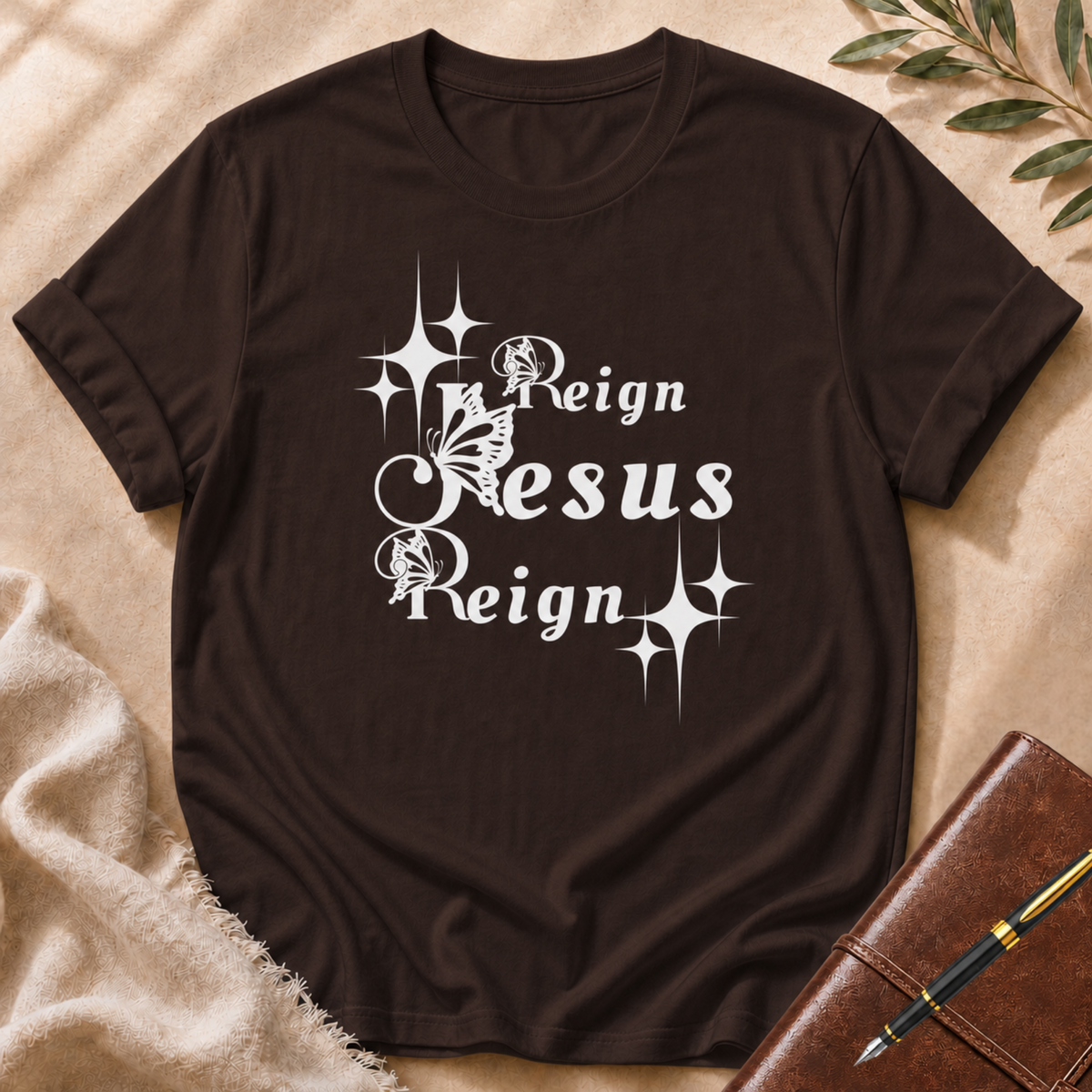 Reign Jesus, Reign White Accent T-Shirt