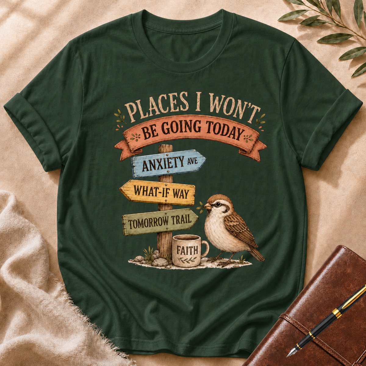Places I Won’t Go Today — Anxiety Ave Gray Orange Accent T-Shirt