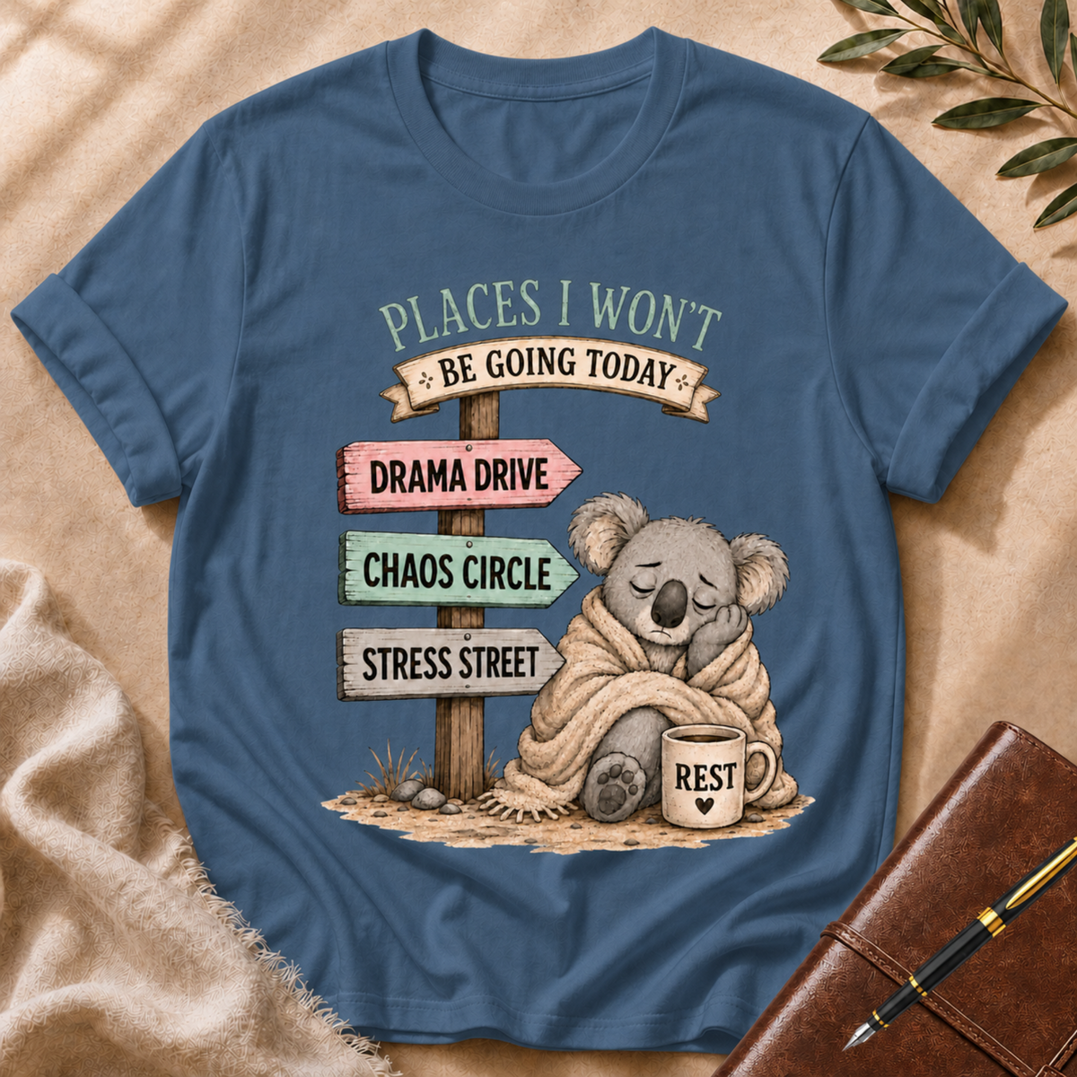 Places I Won’t Go Today — Drama Drive Light Green Accent T-Shirt