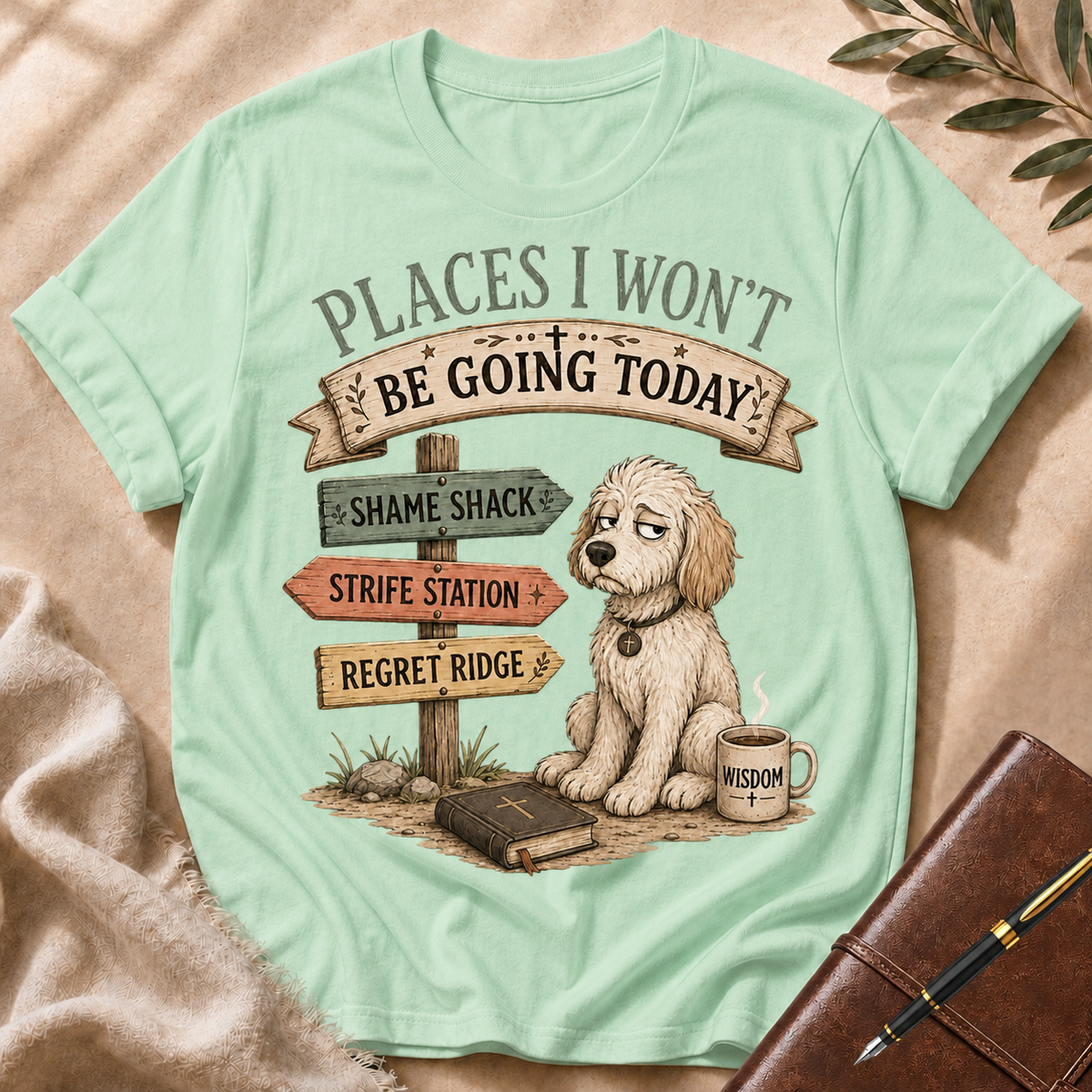 Places I Won’t Go Today — Regret Ridge Light Green Accent T-Shirt
