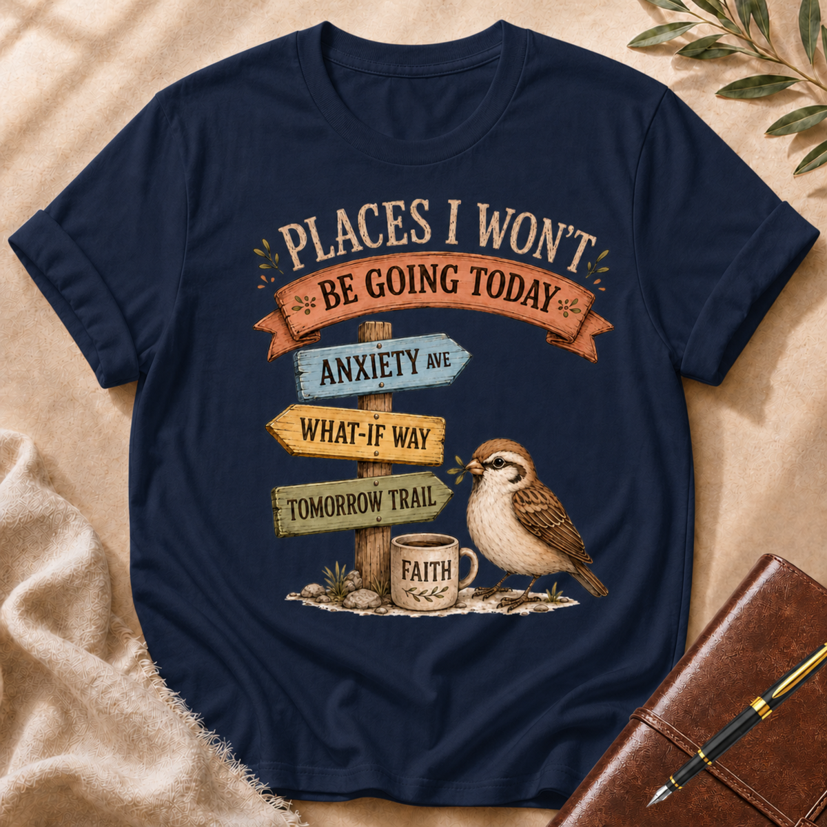 Places I Won’t Go Today — Anxiety Ave Gray Orange Accent T-Shirt