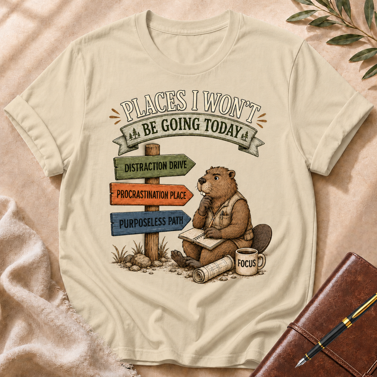 Places I Won’t Go Today — Distraction Drive Cream Accent T-Shirt