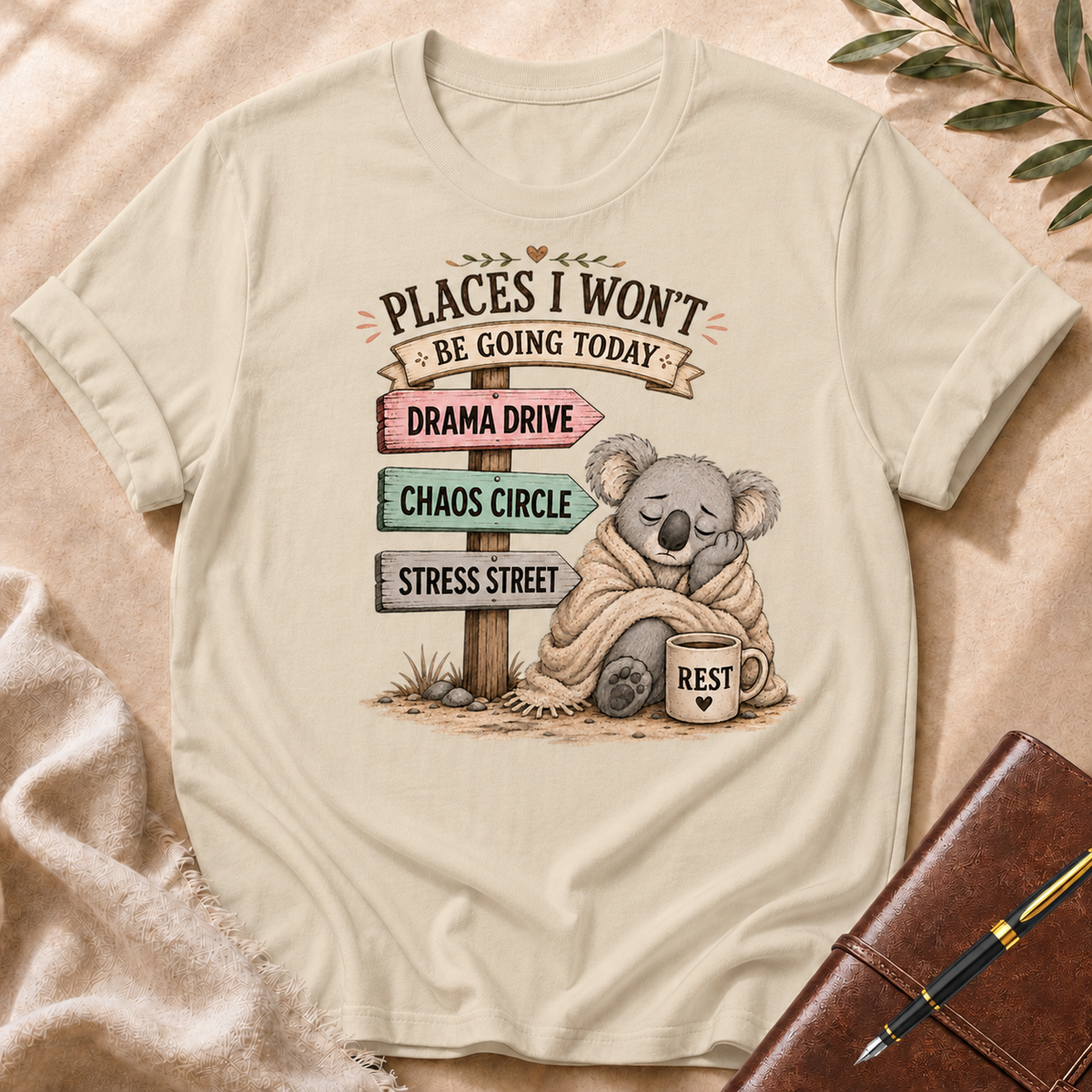 Places I Won’t Go Today — Drama Drive Black Accent T-Shirt